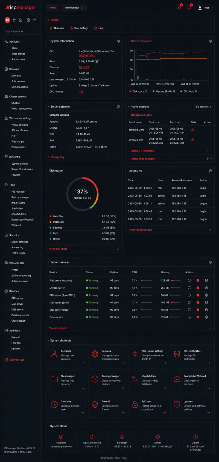 Настроенный VPS сервер c ISPManager